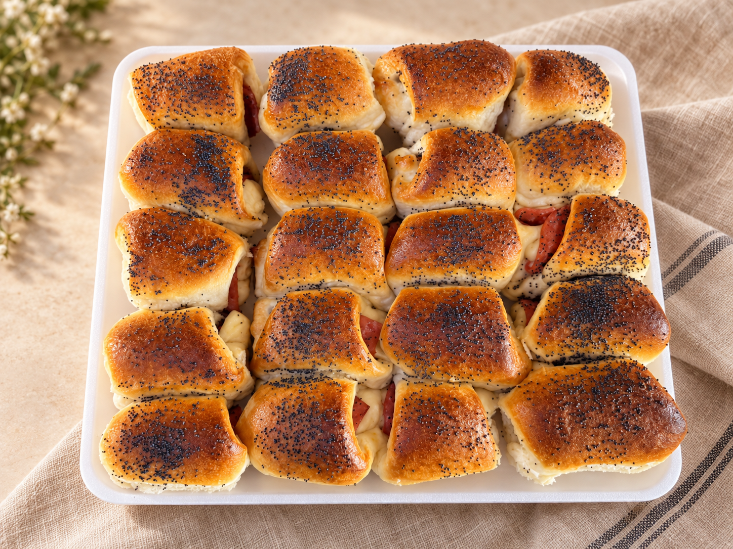 Мини кифлички с шунка и топено сирене
